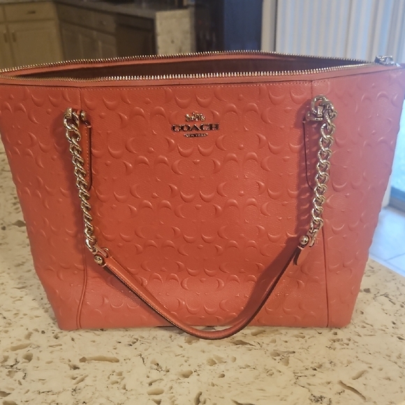 Coach Handbags - Coach 2018 Pink Embossed Tote with Chain Straps